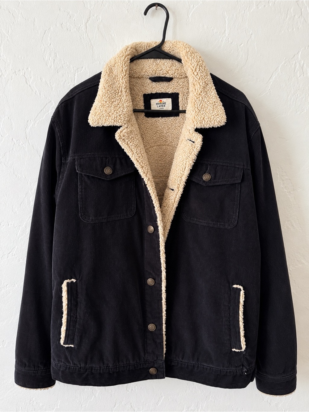 Marine Layer Black Jacket with Cream Sherpa Collar